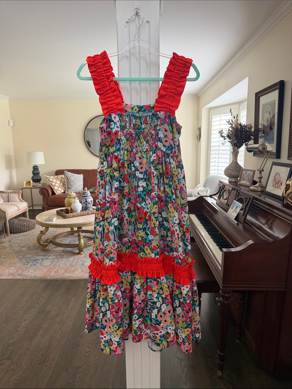CROSBY by Mollie Burch Multicolor Floral Sundress with Red Ruffle Straps - Picture 2 of 3